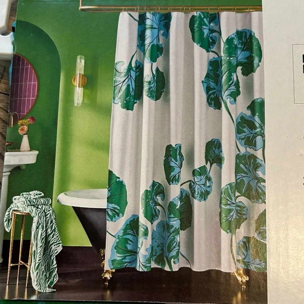 Diane Von Furstenberg Tropical Green and White Shower Curtain